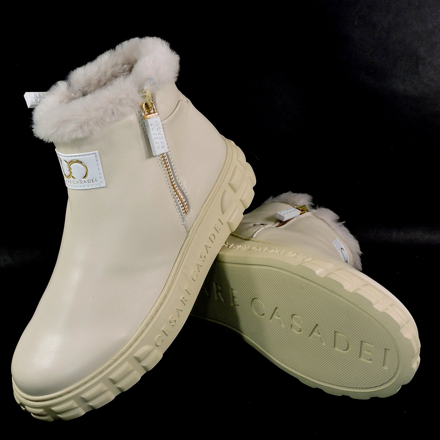 CASADEI 🇮🇹 WOMEN'S IVORY SOFT LEATHER COMFORT FASHION WINTER LAMB FUR BOOTIE