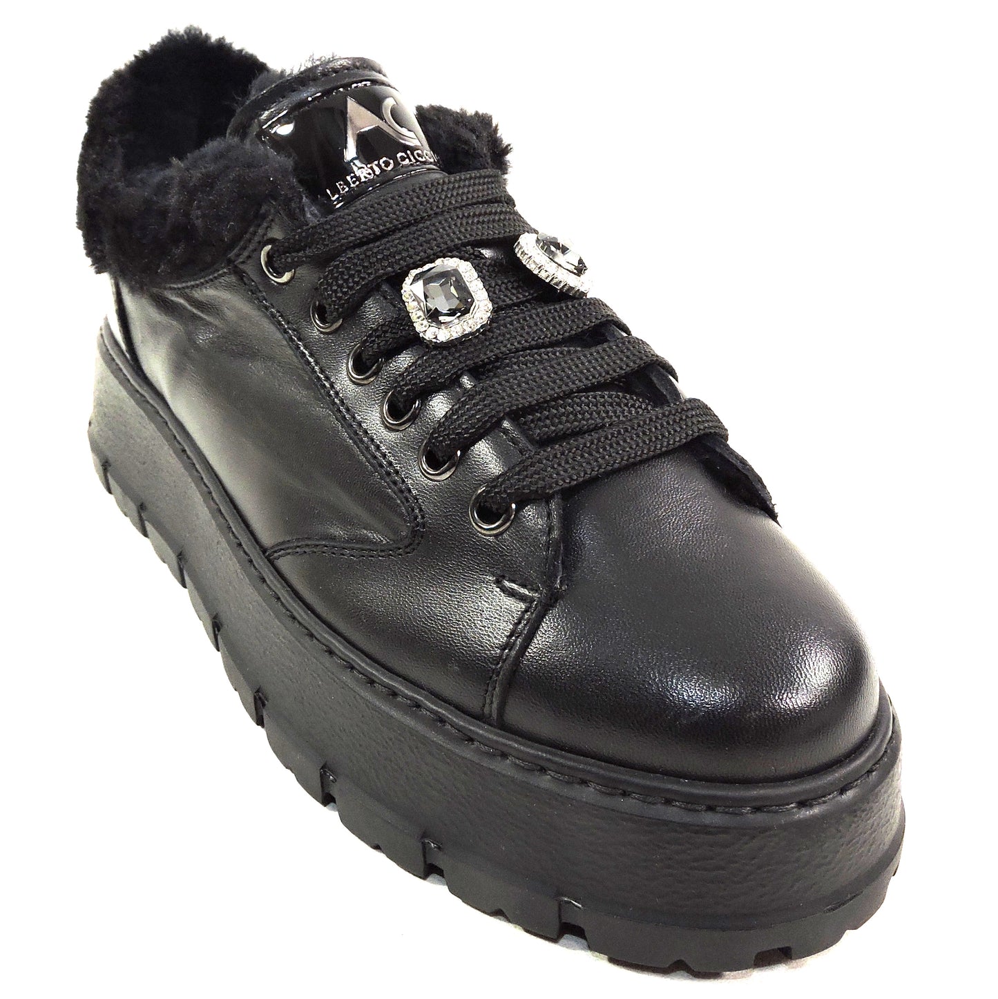 ALBERTO CICCIOLI 🇮🇹 WOMEN'S BLACK SOFT LEATHER COMFORT WINTER FASHION SNEAKERS