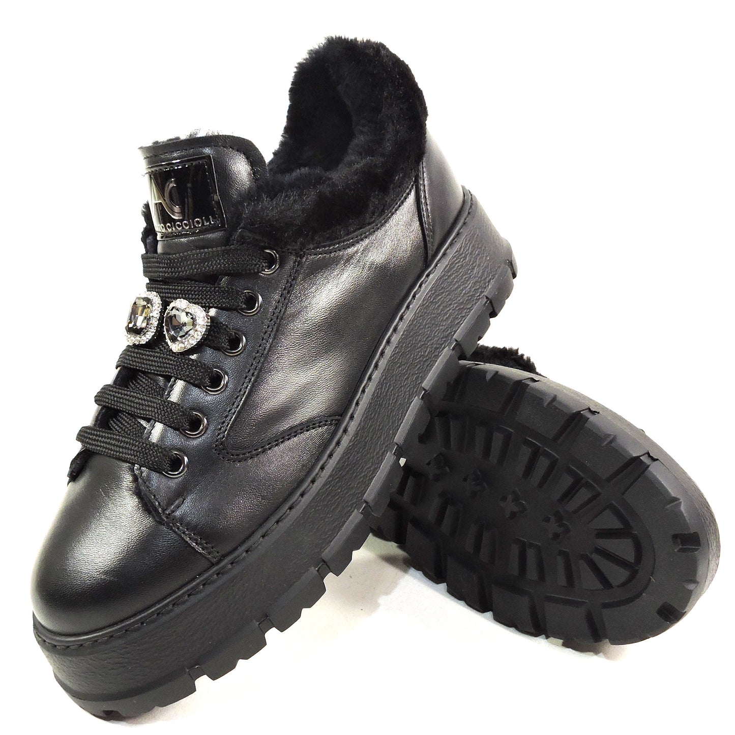 ALBERTO CICCIOLI 🇮🇹 WOMEN'S BLACK SOFT LEATHER COMFORT WINTER FASHION SNEAKERS