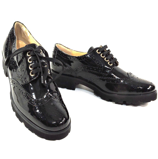 BALDININI 🇮🇹 WOMEN'S BLACK PATENT SOFT LEATHER COMFORT FASHION OXFORD SHOES