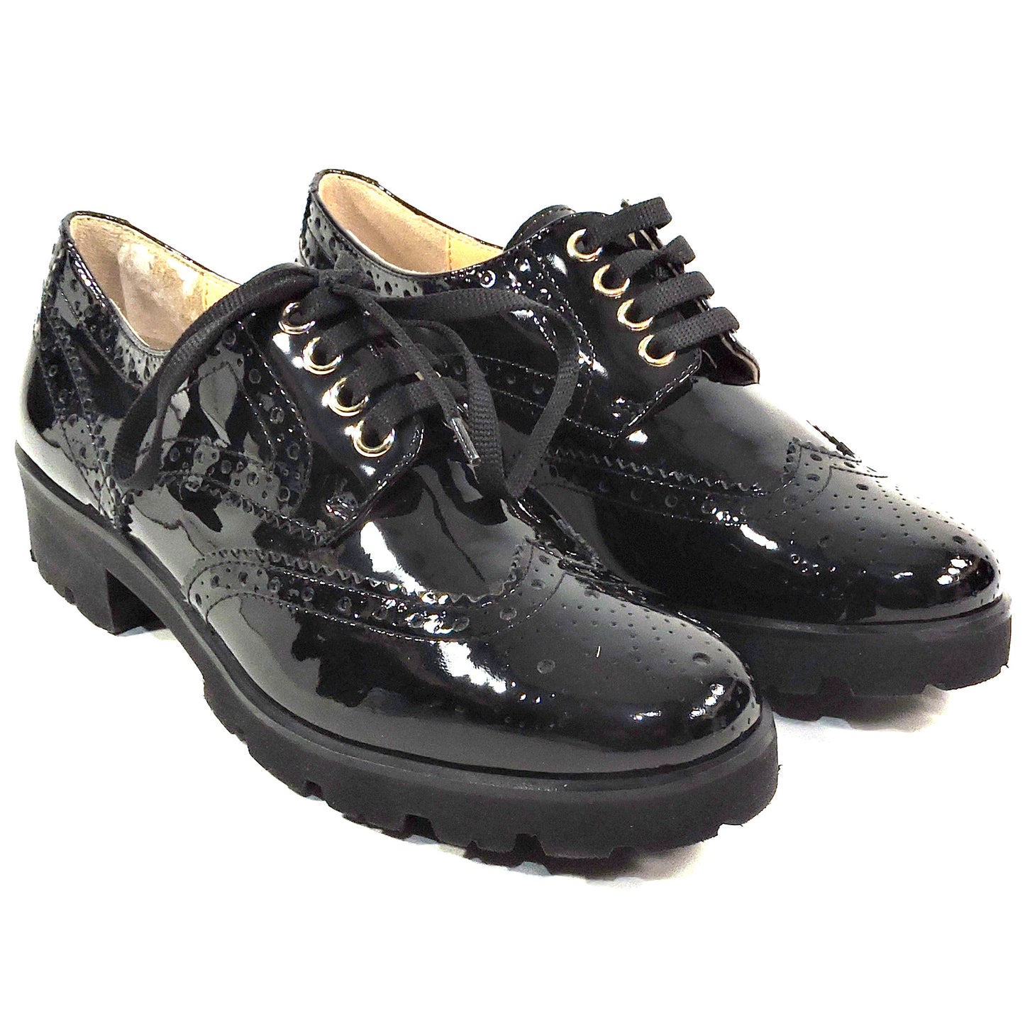 BALDININI 🇮🇹 WOMEN'S BLACK PATENT SOFT LEATHER COMFORT FASHION OXFORD SHOES