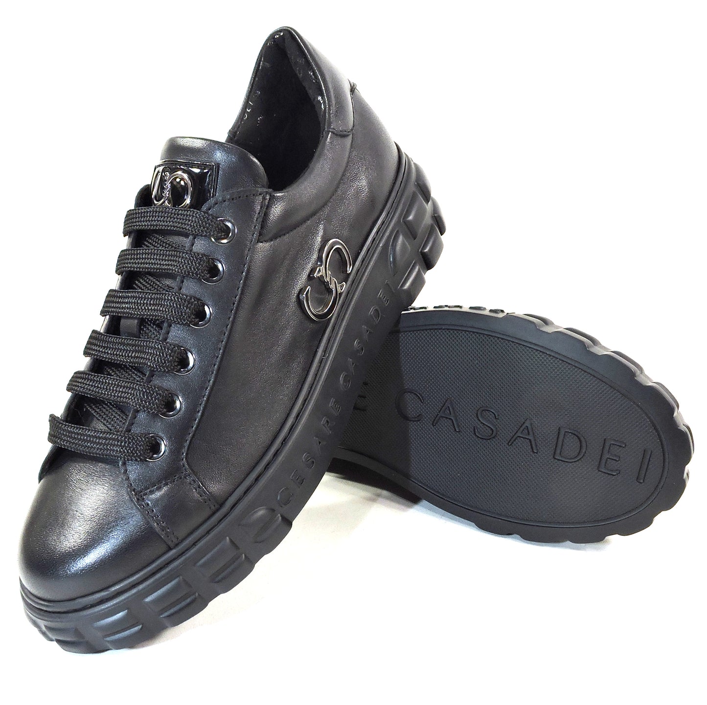 CASADEI 🇮🇹 WOMEN"S BLACK SOFT LEATHER COMFORT FASHION SNEAKERS
