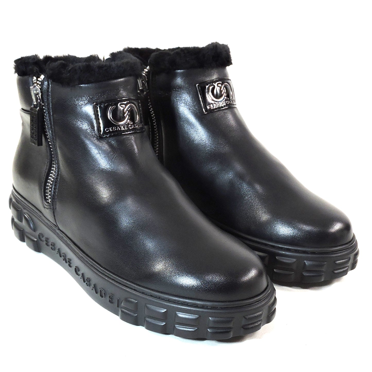 CASADEI 🇮🇹 WOMEN"S BLACK SOFT LEATHER COMFORT FASHION WINTER LAMB FUR BOOTIE