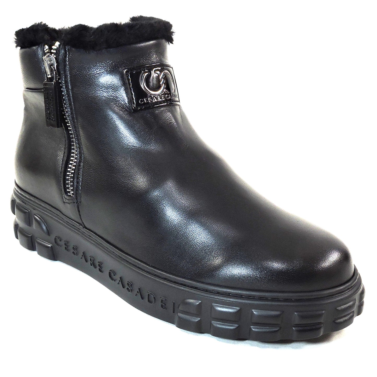 CASADEI 🇮🇹 WOMEN"S BLACK SOFT LEATHER COMFORT FASHION WINTER LAMB FUR BOOTIE