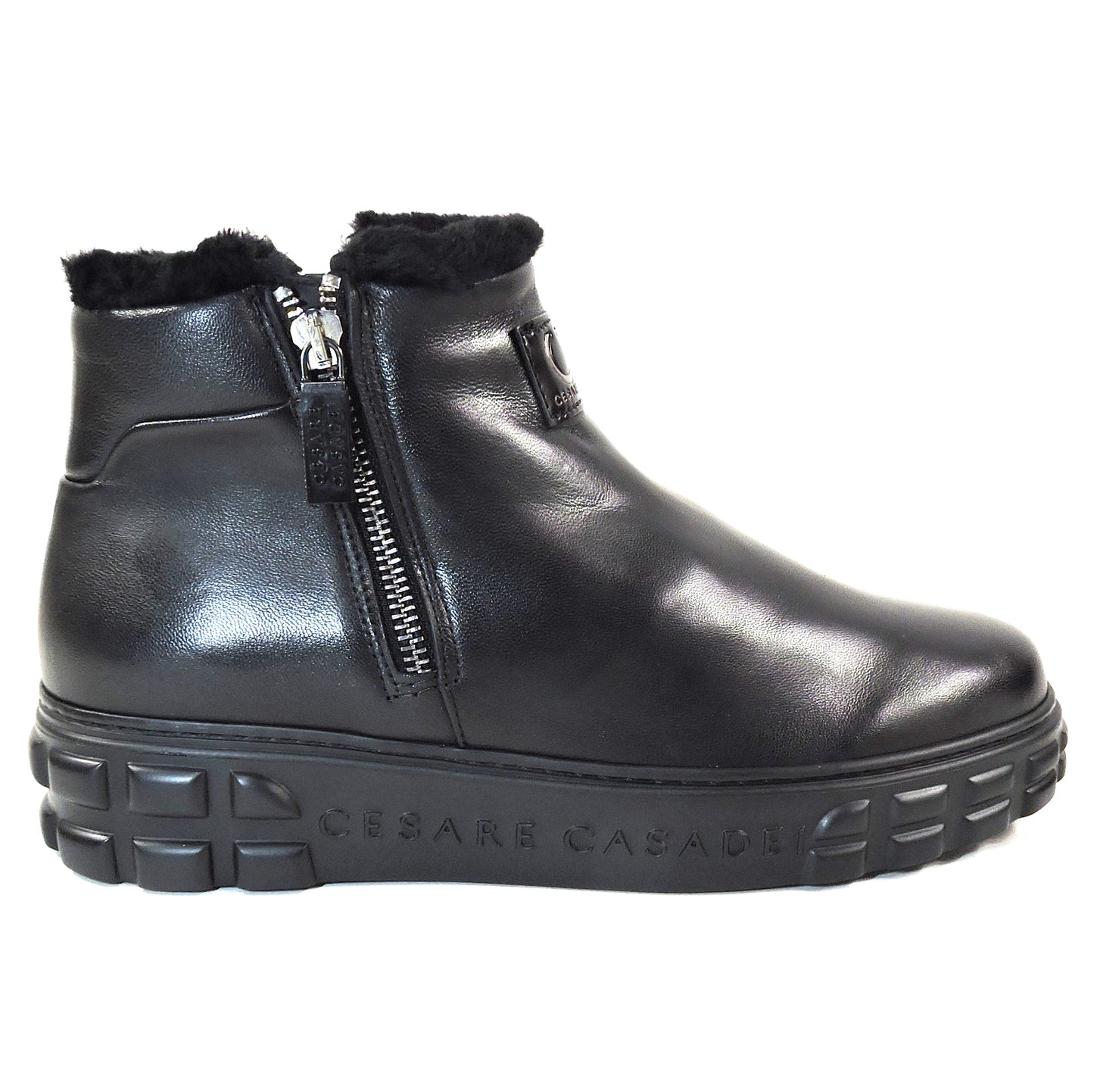 CASADEI 🇮🇹 WOMEN"S BLACK SOFT LEATHER COMFORT FASHION WINTER LAMB FUR BOOTIE