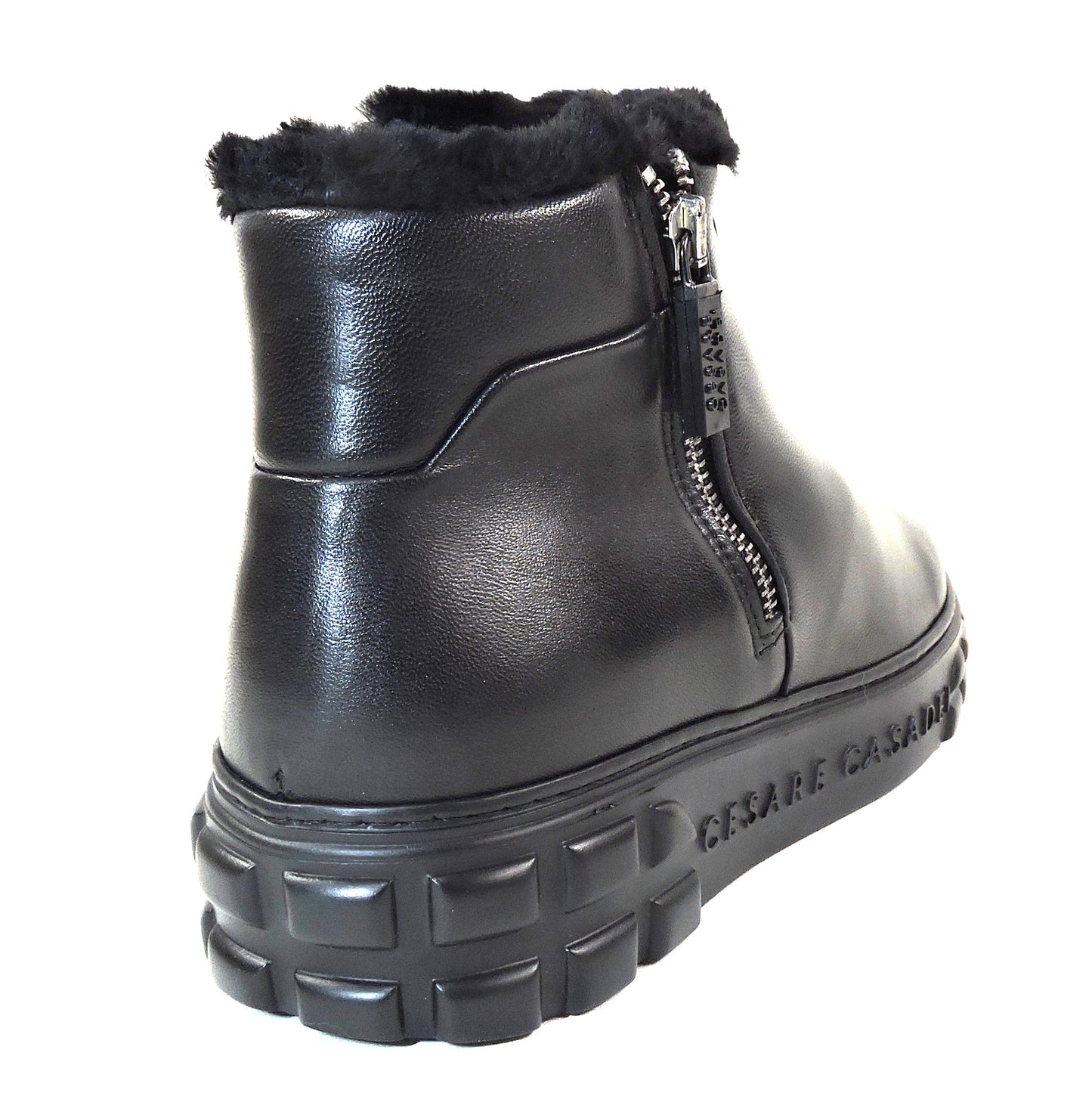 CASADEI 🇮🇹 WOMEN"S BLACK SOFT LEATHER COMFORT FASHION WINTER LAMB FUR BOOTIE