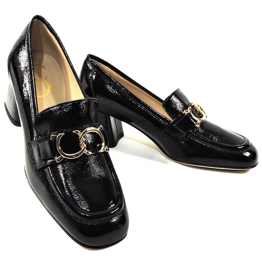 CASADEI 🇮🇹 WOMEN'S BLACK PATENT LEATHER COMFORT FASHION HEELED LOAFERS