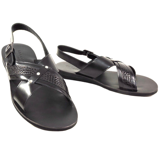 GOODMAN 🇮🇹 MEN'S BLACK SOFT LEATHER COMFORT FLAT SUMMER SLINGBACK SANDALS