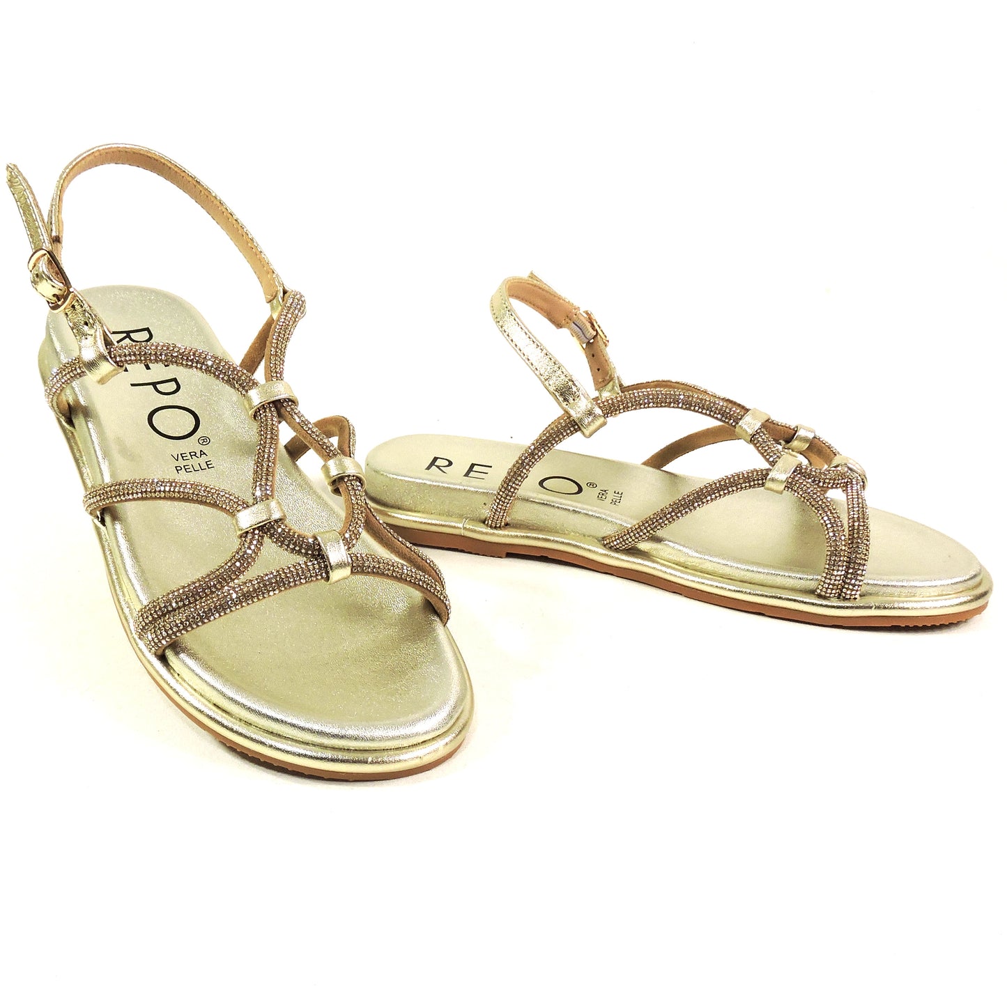 REPO 🇮🇹 WOMEN'S GOLD LEATHER COMFORT SUMMER FLAT SANDALS