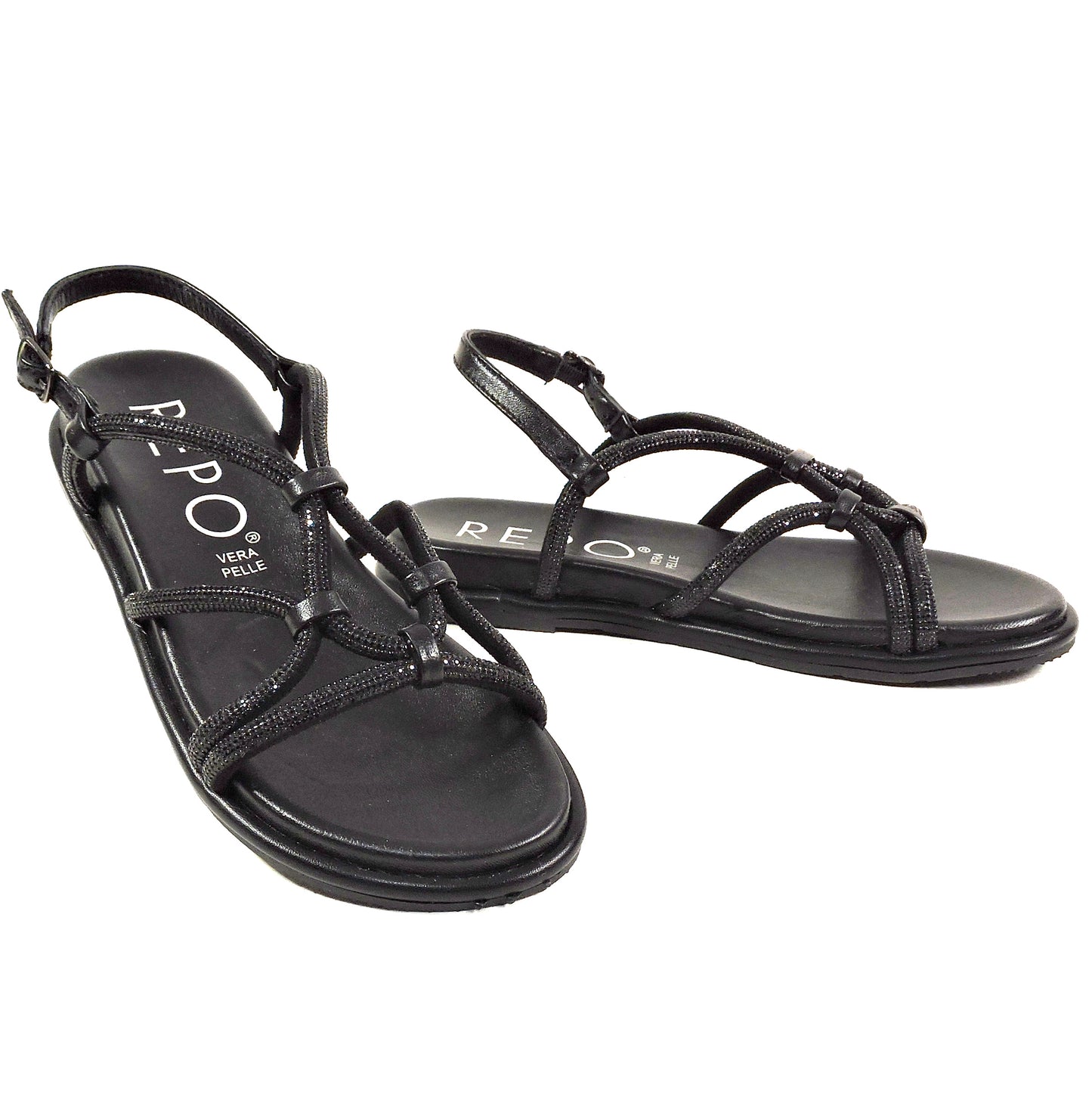 REPO 🇮🇹 WOMEN'S BLACK LEATHER COMFORT SUMMER FLAT SANDALS
