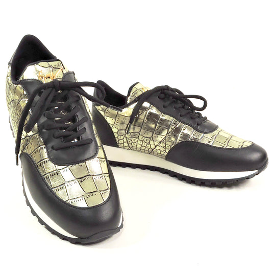 GIUSEPPE ZANOTTI 🇮🇹 WOMEN'S PLATINO & BLACK SOFT LEATHER COMFORT SNEAKERS