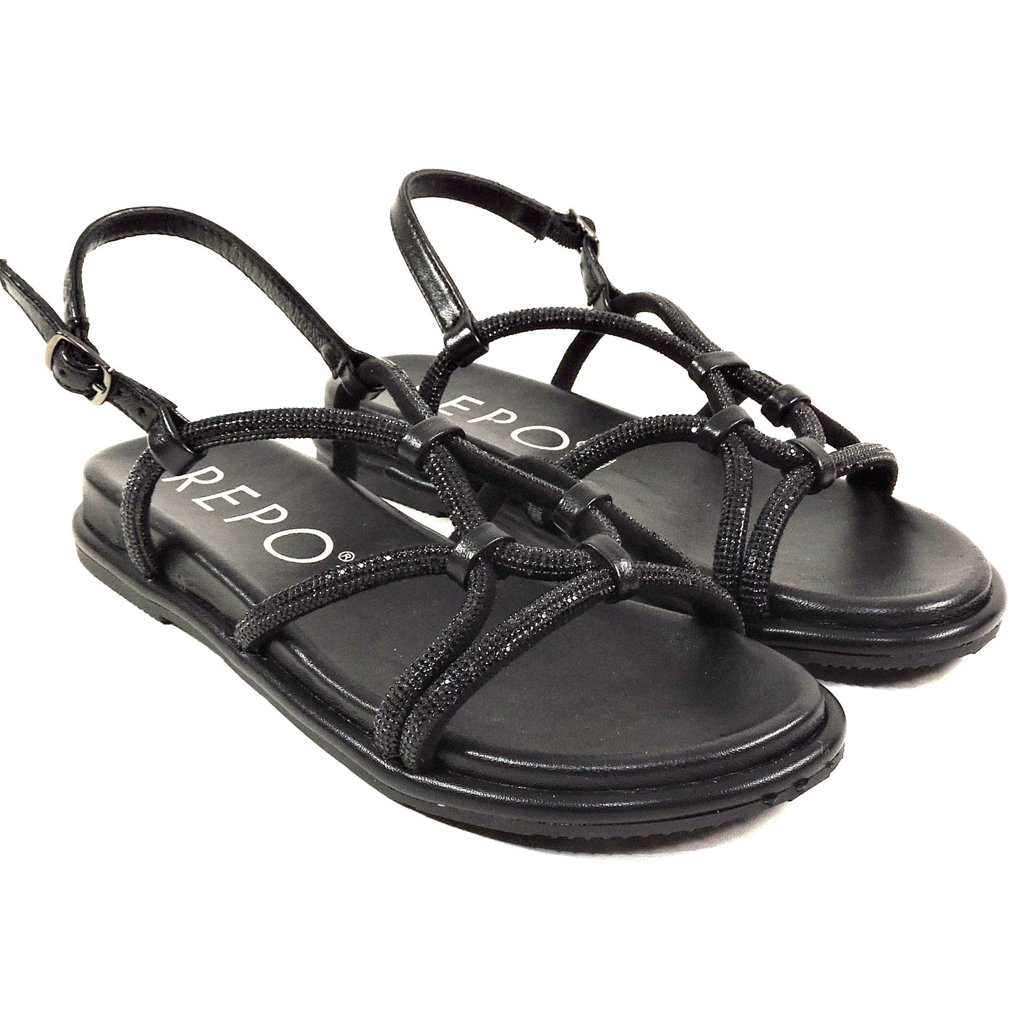 REPO 🇮🇹 WOMEN'S BLACK LEATHER COMFORT SUMMER FLAT SANDALS