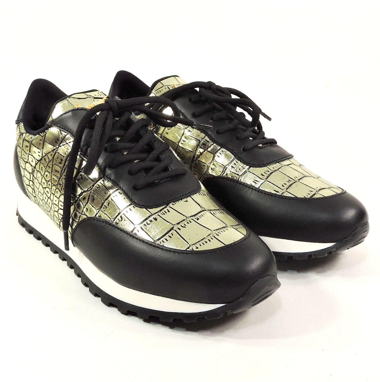 GIUSEPPE ZANOTTI 🇮🇹 WOMEN'S PLATINO & BLACK SOFT LEATHER COMFORT SNEAKERS