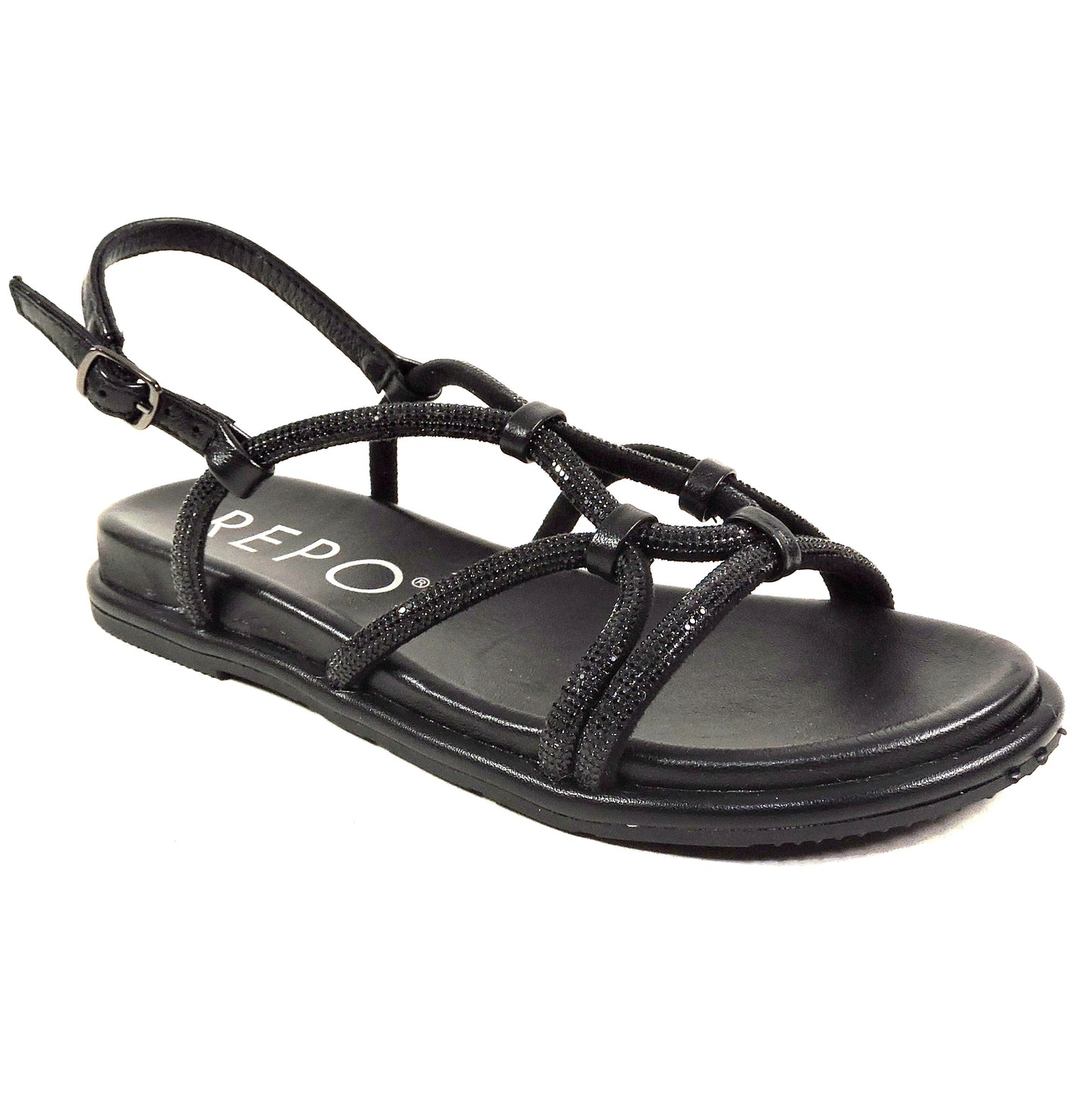 REPO 🇮🇹 WOMEN'S BLACK LEATHER COMFORT SUMMER FLAT SANDALS