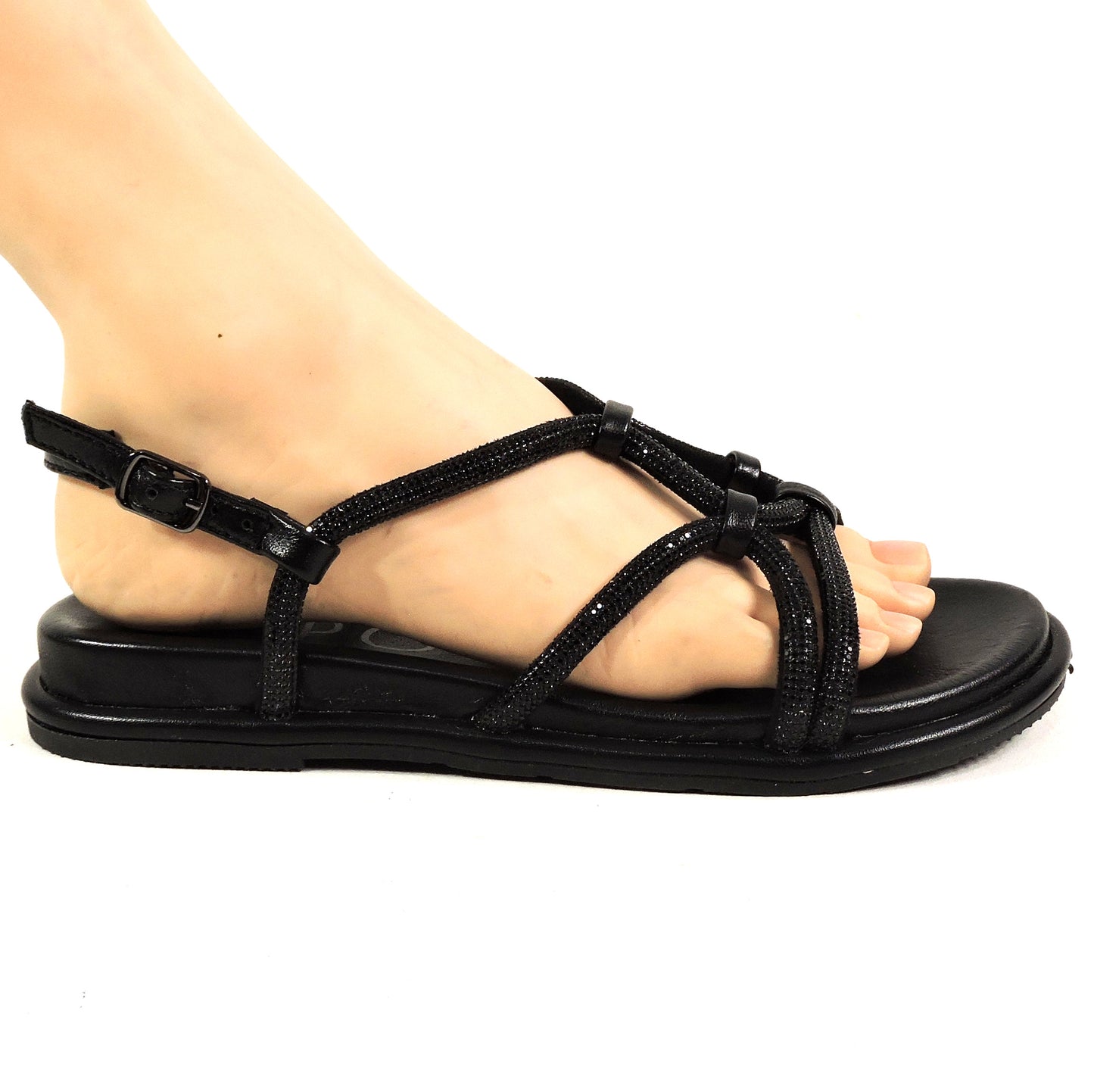 REPO 🇮🇹 WOMEN'S BLACK LEATHER COMFORT SUMMER FLAT SANDALS