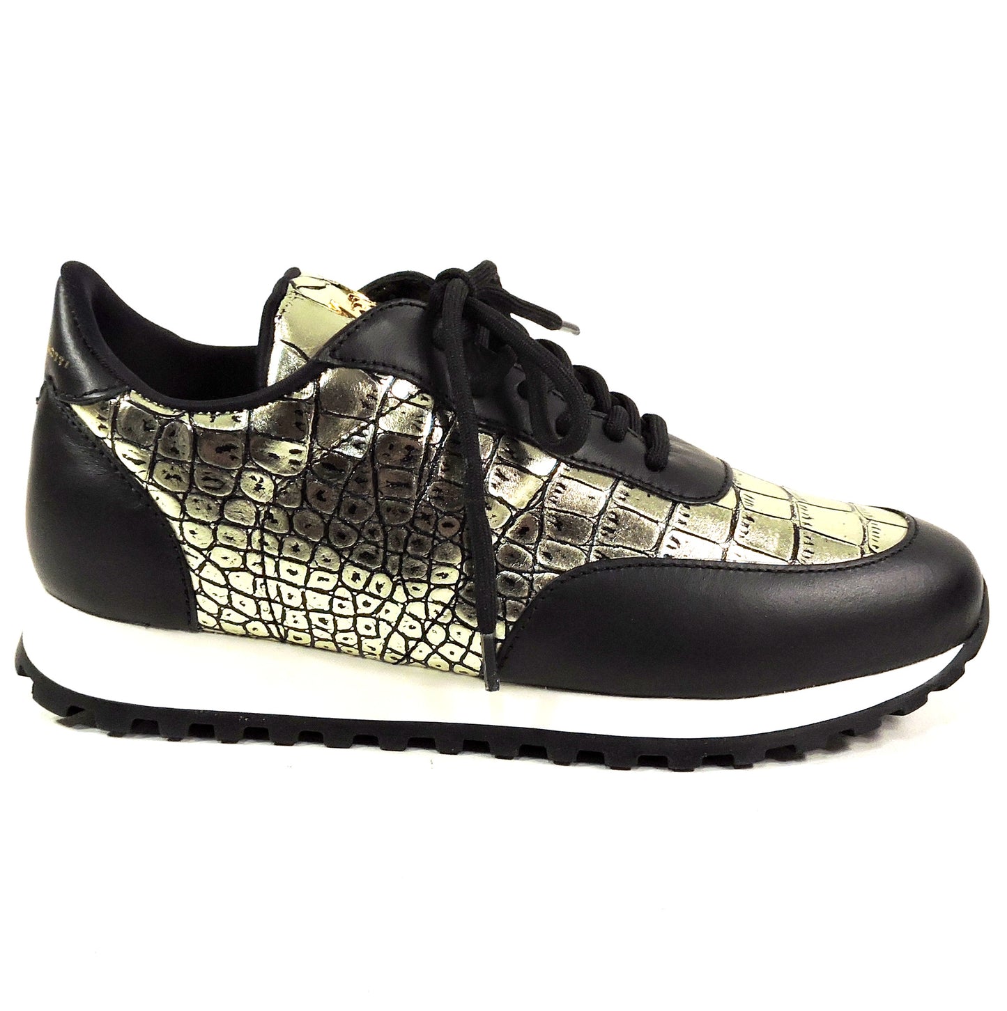 GIUSEPPE ZANOTTI 🇮🇹 WOMEN'S PLATINO & BLACK SOFT LEATHER COMFORT SNEAKERS