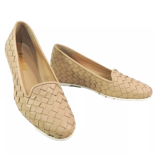 BALDININI 🇮🇹 WOMEN'S SOFT BEIGE LEATHER COMFORT WEDGED LOAFERS