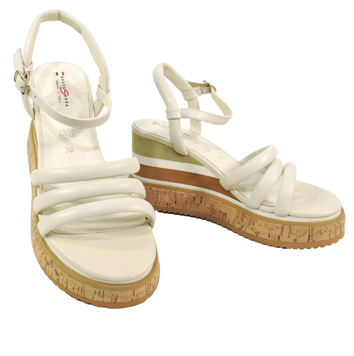 SPACE MODA BY REPO 🇮🇹 WOMEN'S IVORY SOFT LEATHER COMFORT SUMMER WEDGE SANDALS