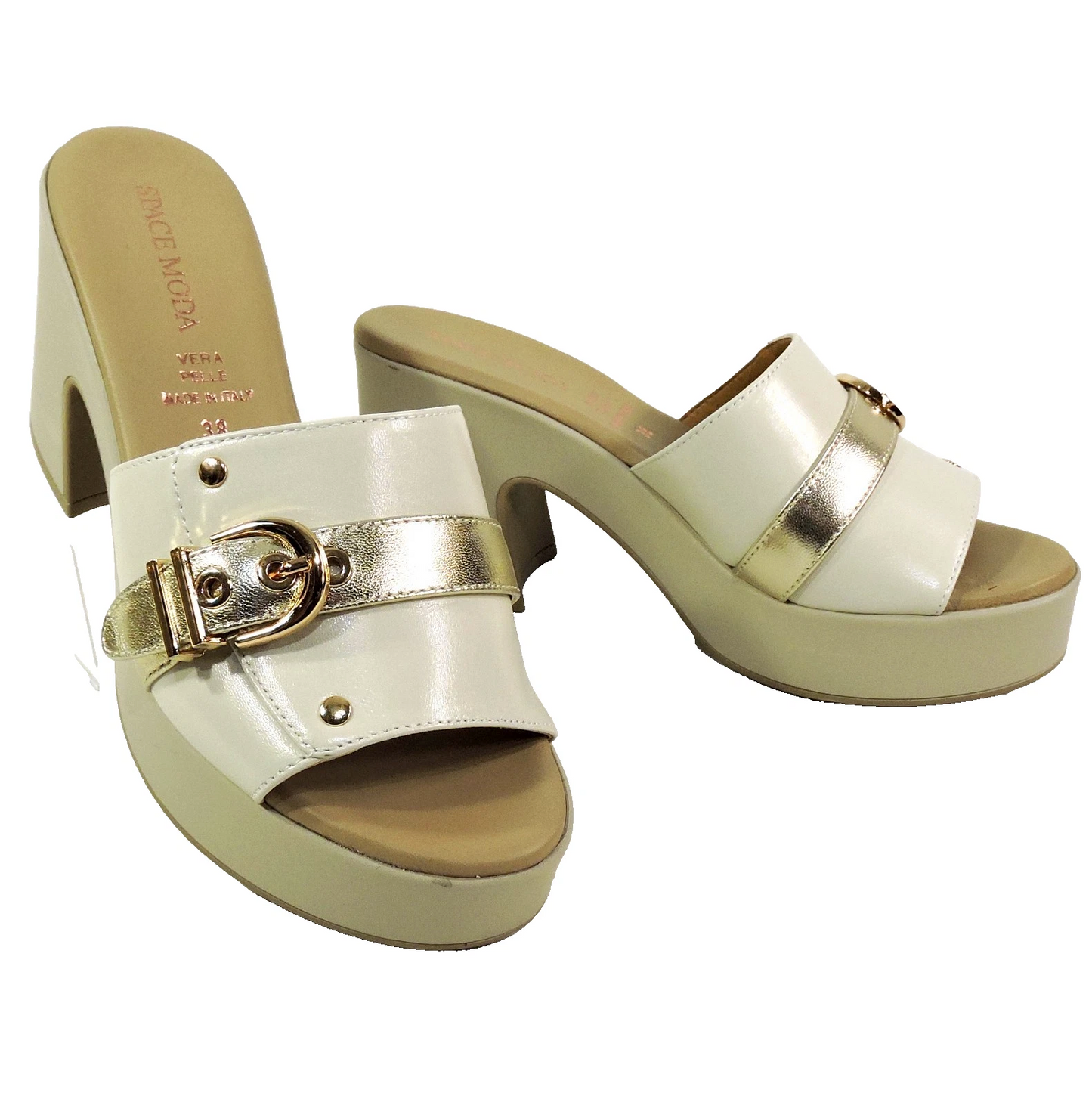 SPACE MODA BY REPO 🇮🇹 WOMEN'S IVORY SOFT LEATHER COMFORT SUMMER MULES