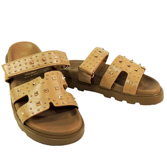 SPACE MODA BY REPO 🇮🇹 WOMEN'S BROWN SOFT LEATHER COMFORT FLAT SUMMER SANDALS