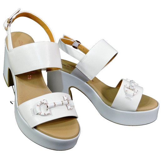 SPACE MODA BY REPO 🇮🇹 WOMEN'S WHITE SOFT LEATHER COMFORT SUMMER HEEL SANDALS