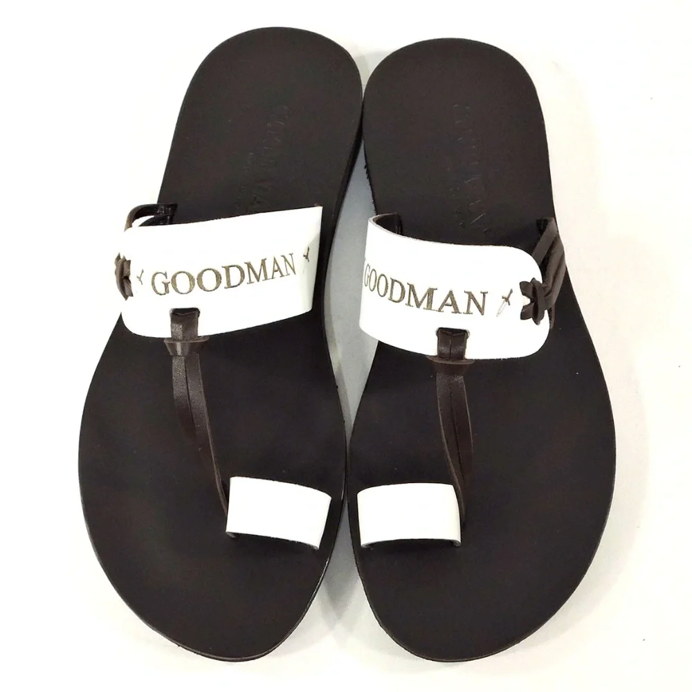 GOODMAN 🇮🇹 MENS BROWN & WHITE SOFT LEATHER COMFORT SUMMER FLATS SANDALS
