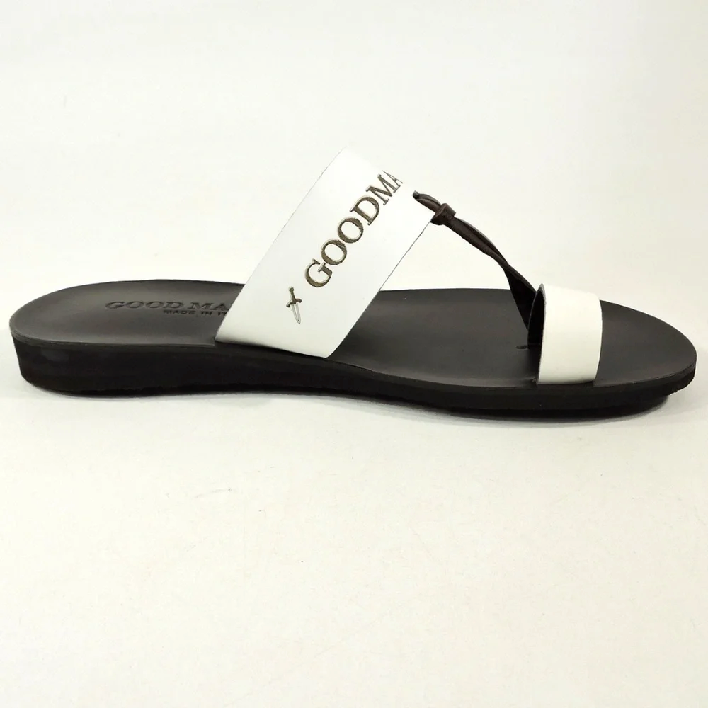 GOODMAN 🇮🇹 MENS BROWN & WHITE SOFT LEATHER COMFORT SUMMER FLATS SANDALS