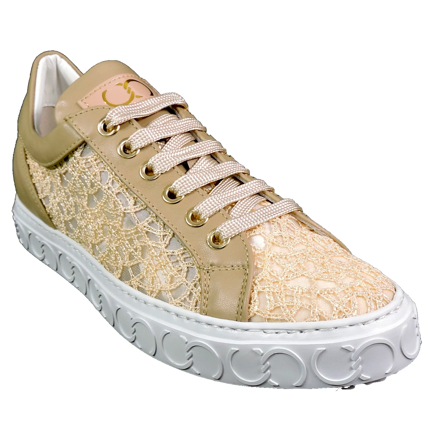 CASADEI 🇮🇹 WOMEN'S BEIGE LEATHER & FABRIC COMFORT FASHION SUMMER SNEAKERS