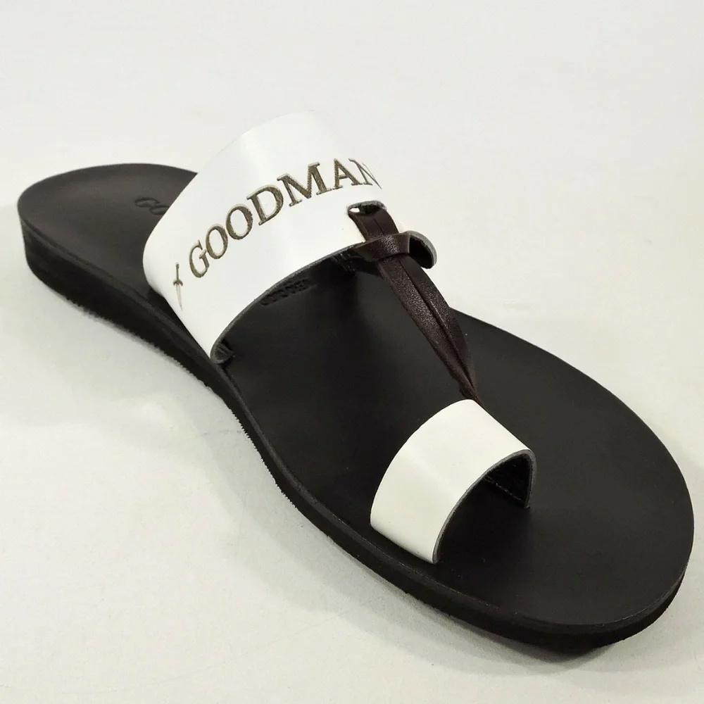 GOODMAN 🇮🇹 MENS BROWN & WHITE SOFT LEATHER COMFORT SUMMER FLATS SANDALS