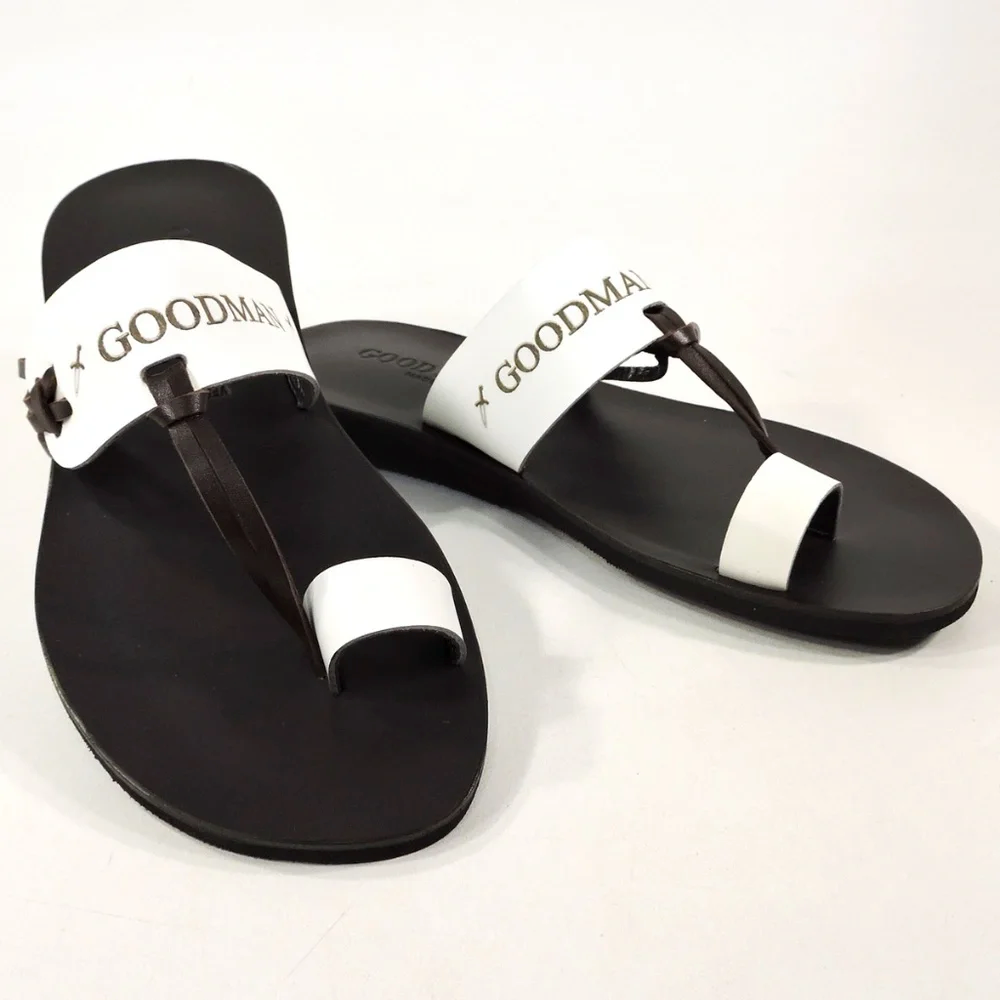 GOODMAN 🇮🇹 MENS BROWN & WHITE SOFT LEATHER COMFORT SUMMER FLATS SANDALS