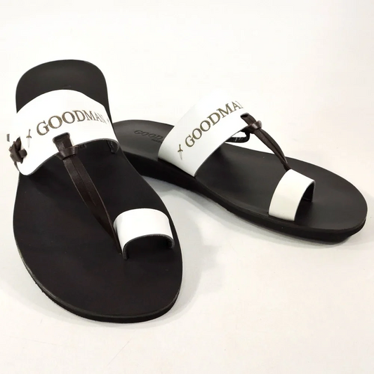 GOODMAN 🇮🇹 MENS BROWN & WHITE SOFT LEATHER COMFORT SUMMER FLATS SANDALS