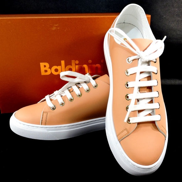 BALDININI 🇮🇹 WOMEN'S COMFORT FLATS PEACH SOFT LEATHER SNEAKERS