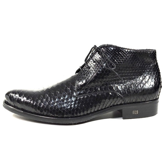 BALDININI 🇮🇹 MEN'S BLACK REAL PYTHON LEATHER COMFORT WINTER BOOTIE