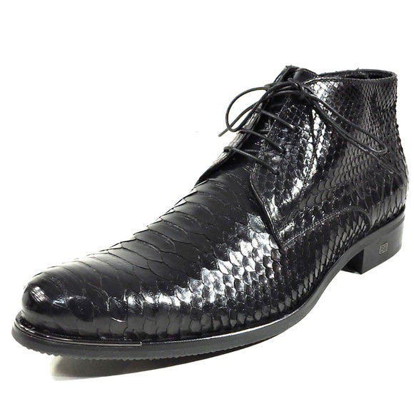 BALDININI 🇮🇹 MEN'S BLACK REAL PYTHON LEATHER COMFORT WINTER BOOTIE