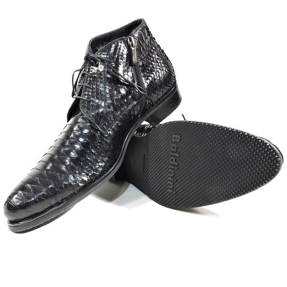 BALDININI 🇮🇹 MEN'S BLACK REAL PYTHON LEATHER COMFORT WINTER BOOTIE