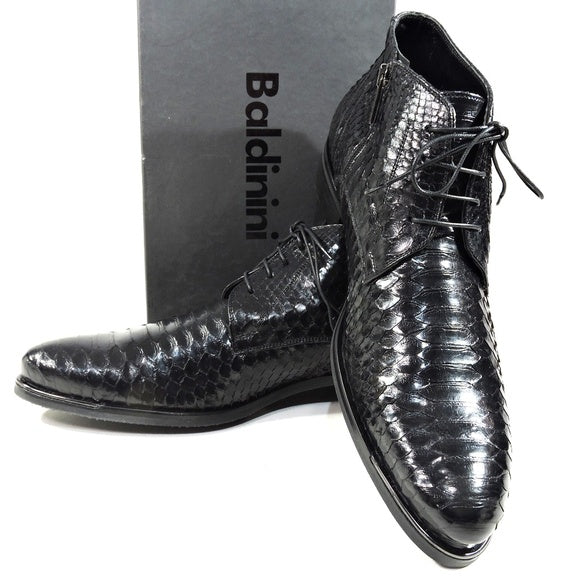 BALDININI 🇮🇹 MEN'S BLACK REAL PYTHON LEATHER COMFORT WINTER BOOTIE