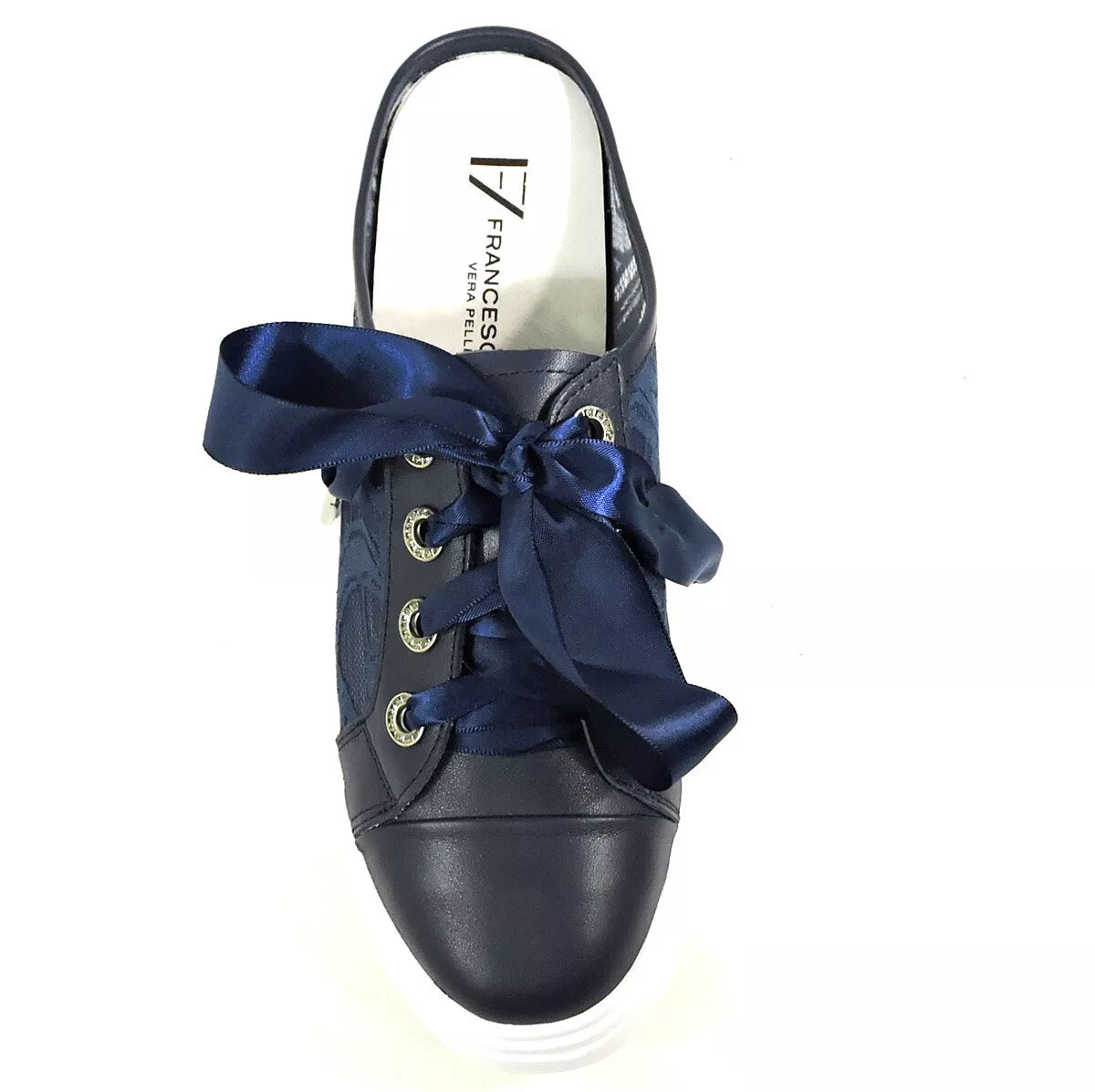 FRANCESCO V. 🇮🇹 WOMENS BLUE LEATHER COMFORT SUMMER WEDGE MULES