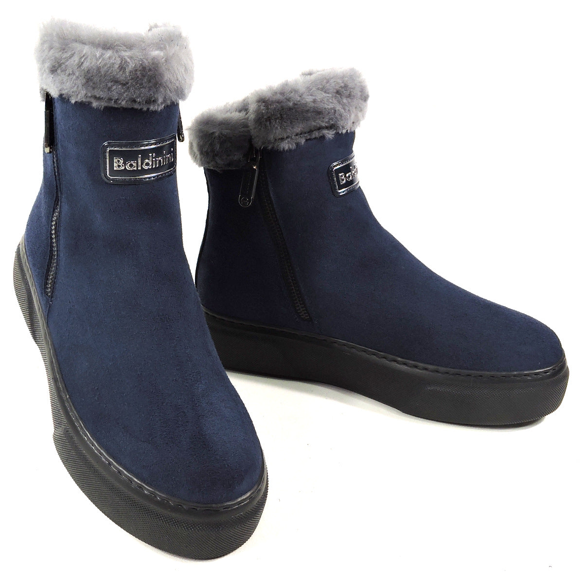 BALDININI 🇮🇹 WOMEN'S BLUE SUEDE WINTER BOOTS WITH REAL FUR INSIDE