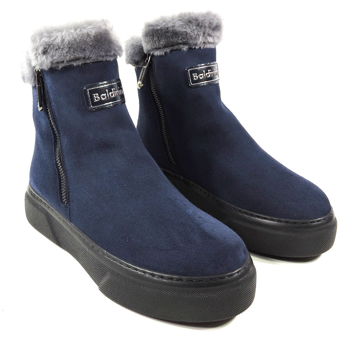 BALDININI WOMEN S BLUE SUEDE WINTER BOOTS WITH REAL FUR