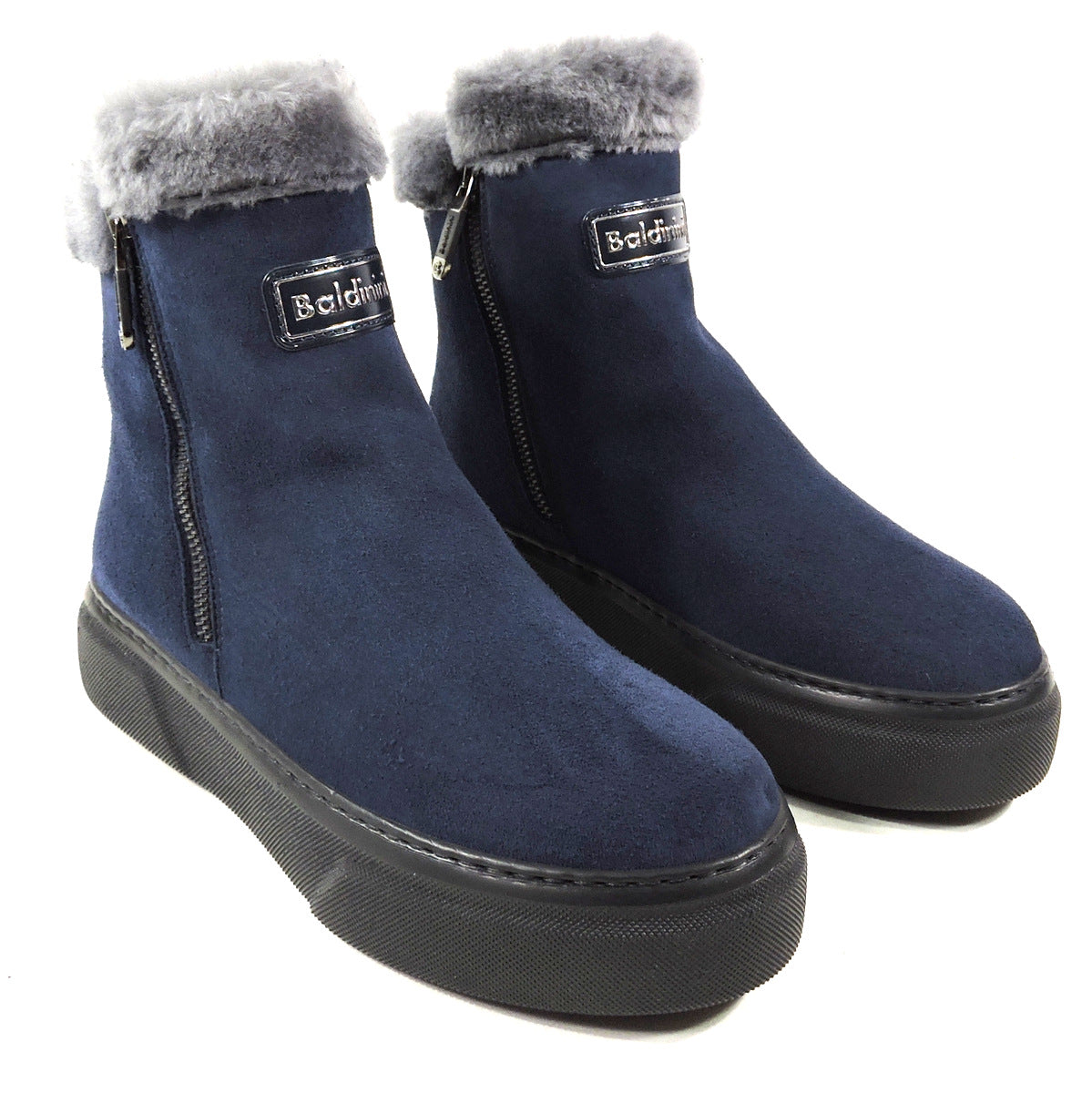 BALDININI 🇮🇹 WOMEN'S BLUE SUEDE WINTER BOOTS WITH REAL FUR INSIDE