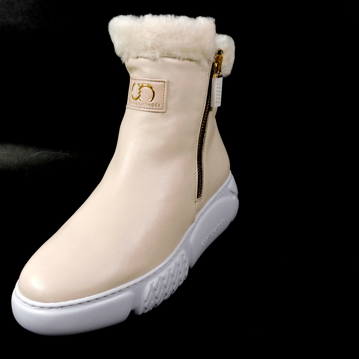 CASADEI 🇮🇹 WOMEN'S CREAM SOFT LEATHER WINTER MONTONE FUR COMFORT BOOTIE