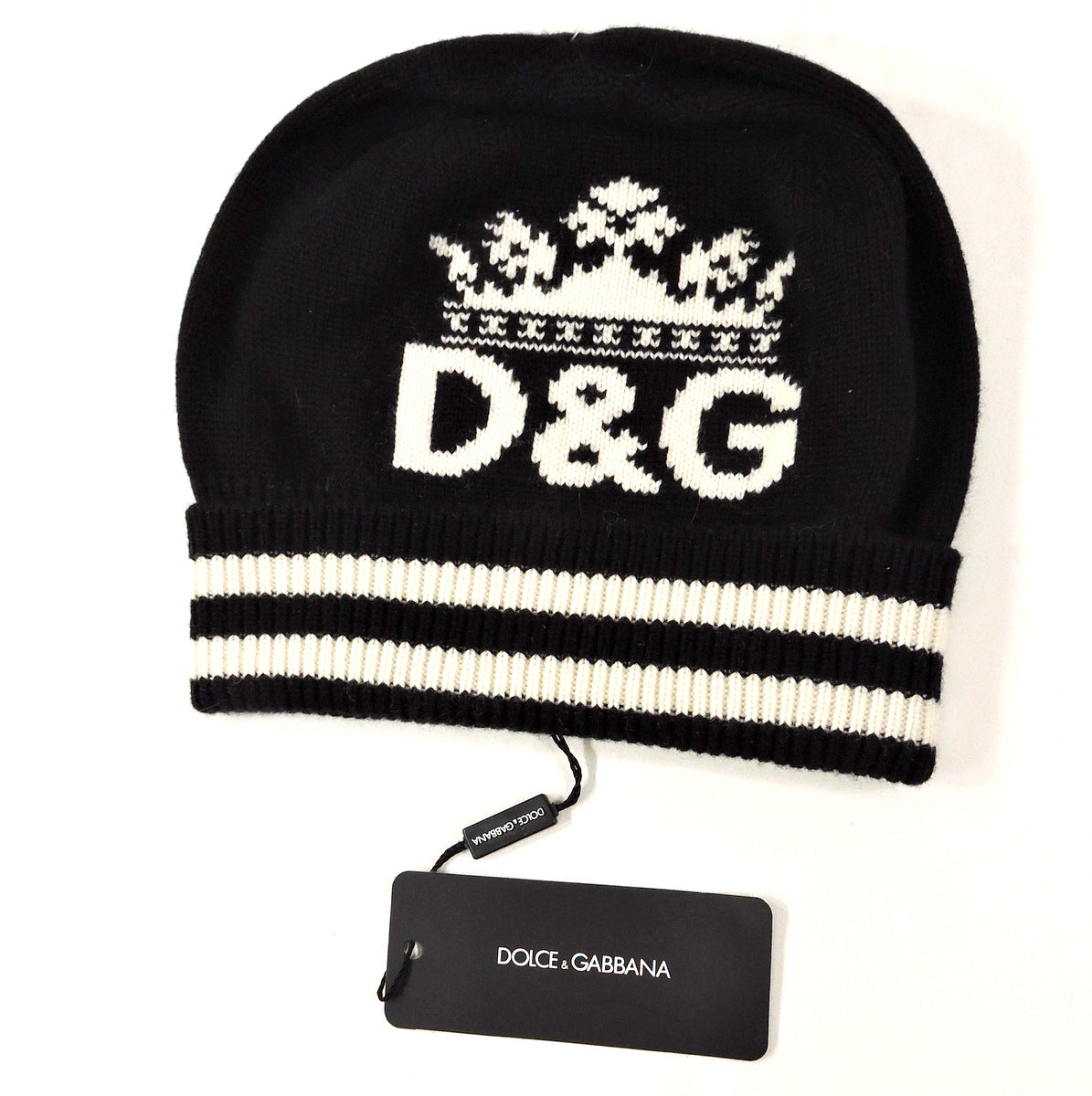 DOLCE & GABBANA 🇮🇹 WOMENS BLACK CASHMERE WINTER FASHION KNIT HAT 