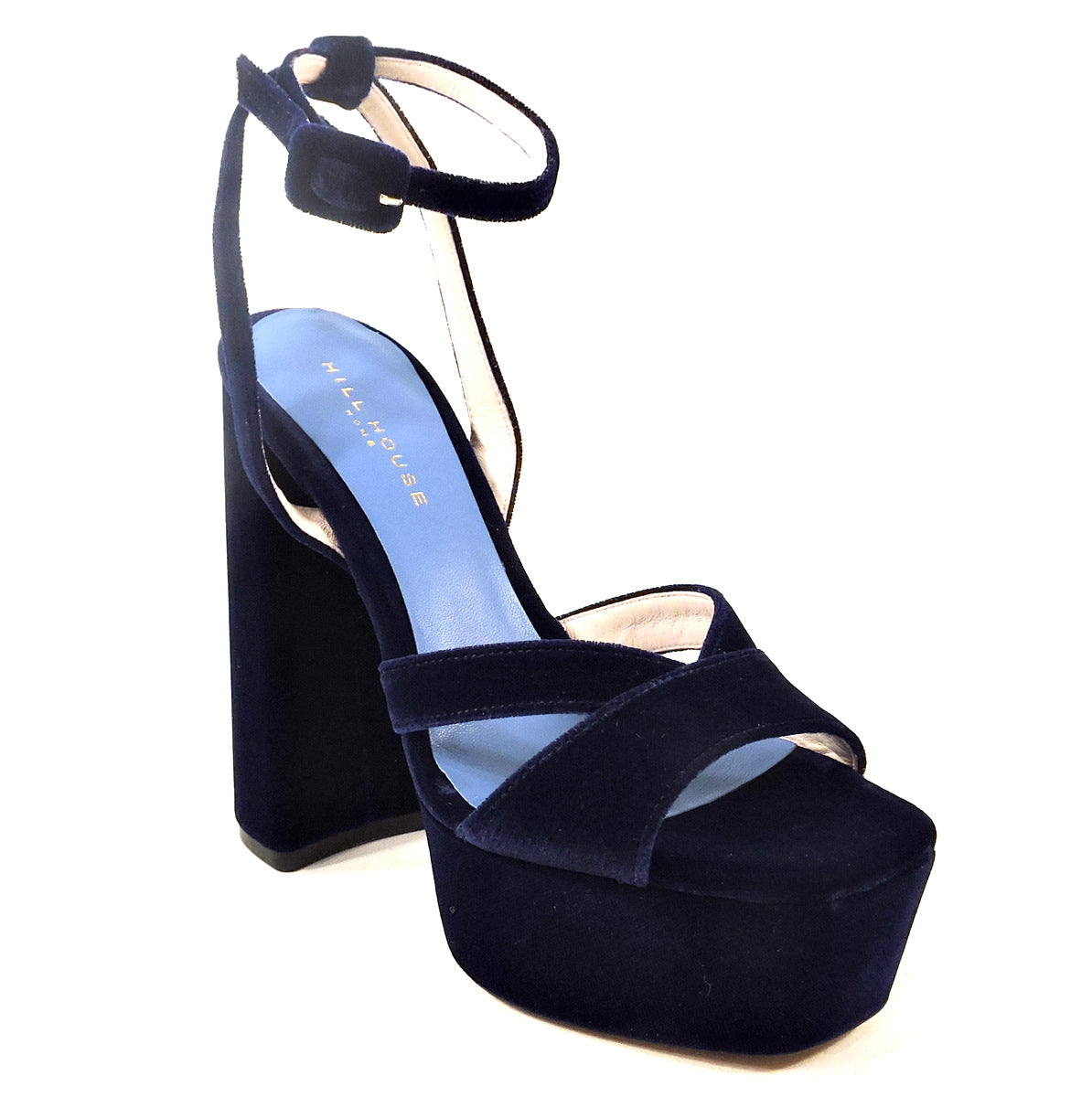 HILL HOUSE 🇮🇹 WOMEN'S BLUE VELVET FASHION HEELED SANDALS