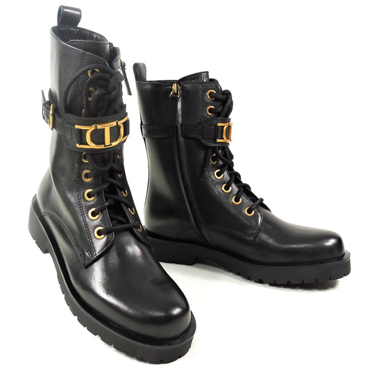 TWINSET 🇮🇹 WOMEN'S BLACK LEATHER WINTER BOOTS