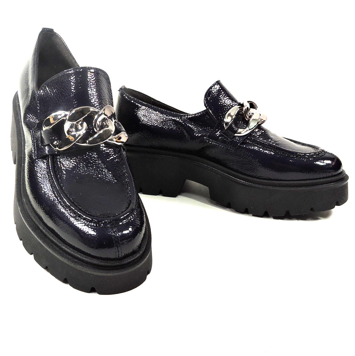 SOFFICE SOGNO 🇮🇹 WOMEN'S NAVY BLUE PATENT LEATHER FASHION LOAFERS