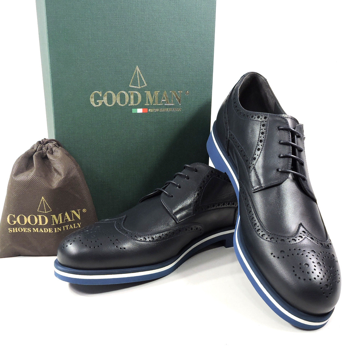 GOOD MAN 🇮🇹 MEN'S BLUE LEATHER COMFORT OXFORD SHOES