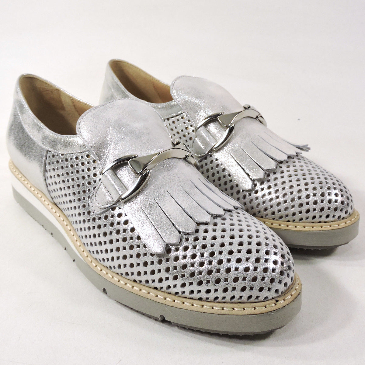 DONNA SOFT 🇮🇹WOMEN'S SILVER SOFT LEATHER COMFORT SUMMER LOAFERS