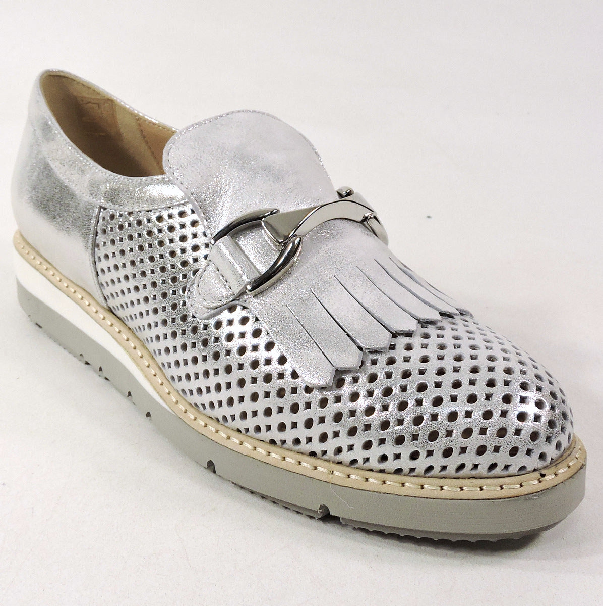 DONNA SOFT 🇮🇹WOMEN'S SILVER SOFT LEATHER COMFORT SUMMER LOAFERS