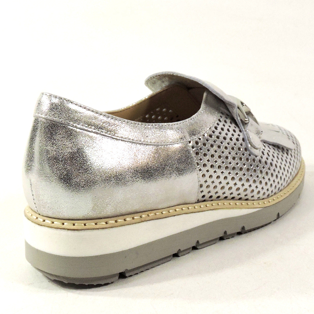 DONNA SOFT 🇮🇹WOMEN'S SILVER SOFT LEATHER COMFORT SUMMER LOAFERS
