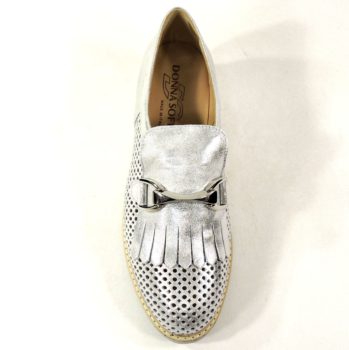 DONNA SOFT 🇮🇹WOMEN'S SILVER SOFT LEATHER COMFORT SUMMER LOAFERS